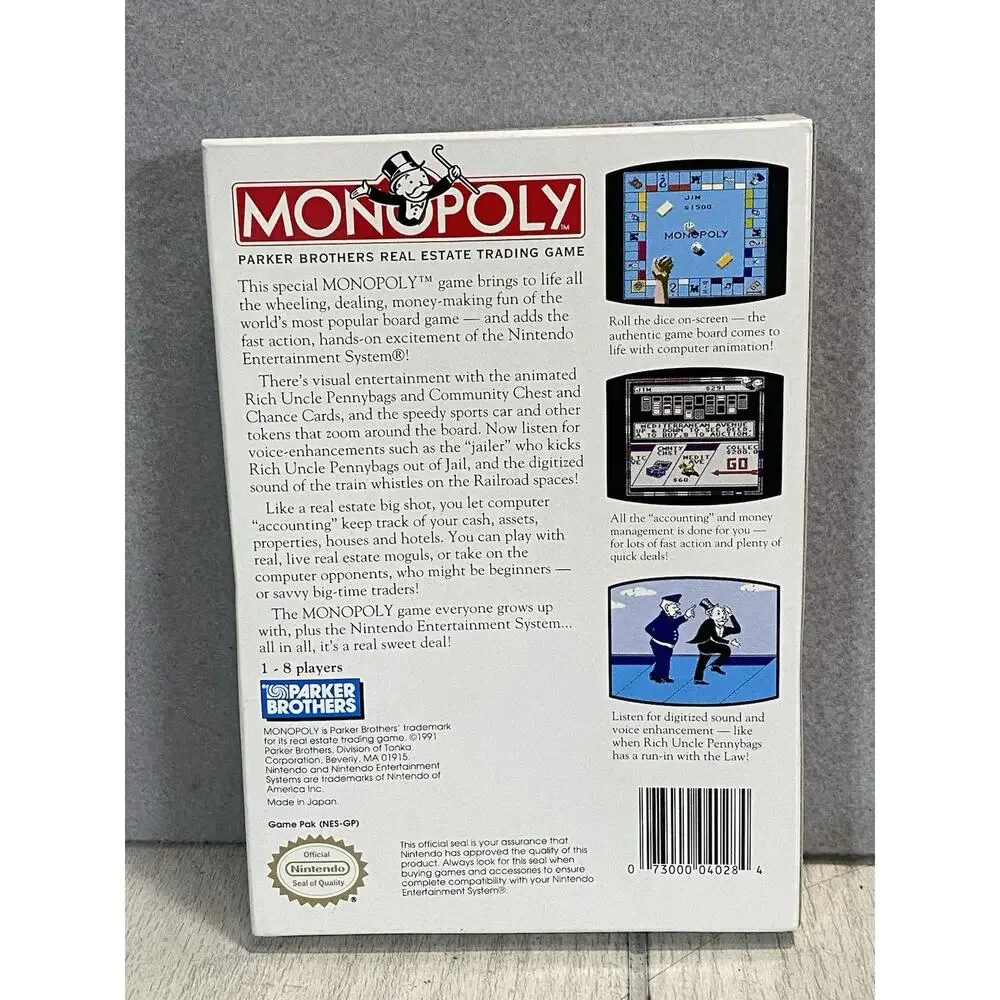 Monopoly Nintendo NES Game With Box and Map